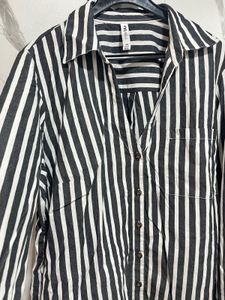 V Neck Striped Button-Down Shirt