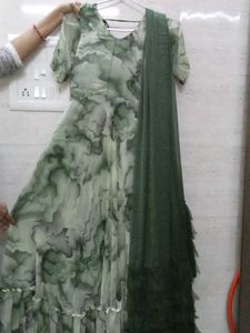 Green Marble Print Dress with Dupatta