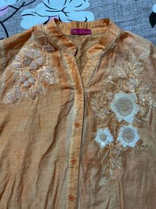 3D Embroidered Orange Kurta