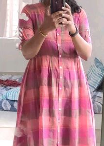 Pink Checked Fit And Flare Dress