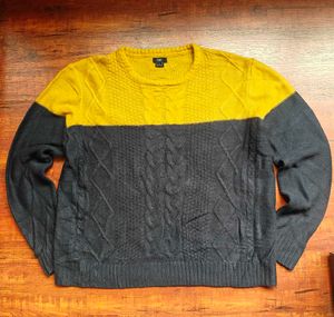 Men's Yellow & Grey Cable Knit Sweater