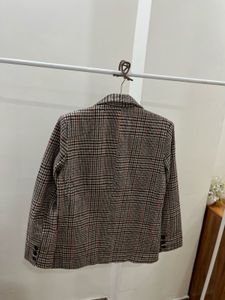 BROWN PLAID SINGLE BREASTED BLAZER
