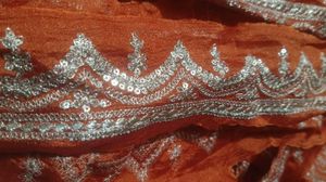 lace, Rust colour wichtra fabric lace with golden