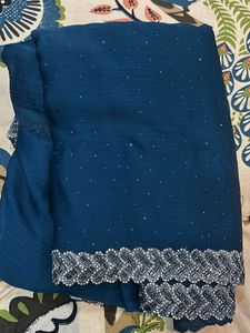 Teal Saree with Embellished Blouse