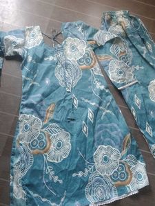 Teal Floral Printed Kurta with Palazzo