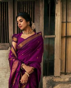 Elegant Purple Silk Saree with Golden Border