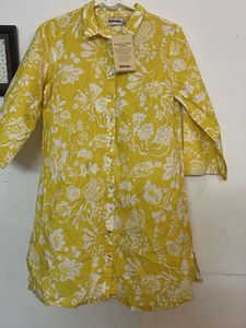 Fabindia Women’s Yellow Floral Cotton Shirt Dress