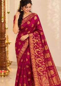 Elegant Pink Silk Saree with Gold Border