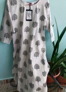 White Kurta with Black Tree Print