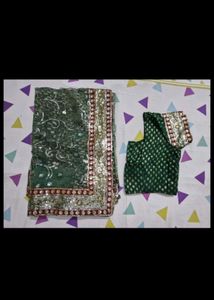 Green Embellished Saree with Blouse