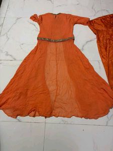 Orange  Mirror Work desighner dress