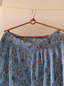 Blue Floral Pleated Maxi Skirt