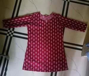 Maroon Printed Cotton Kurta