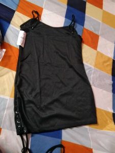 Chic Black Lace-Up Slip Dress
