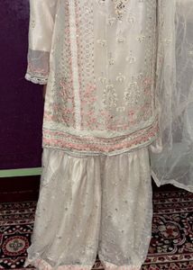 Elegant White Kurta Set with Dupatta and shahrara