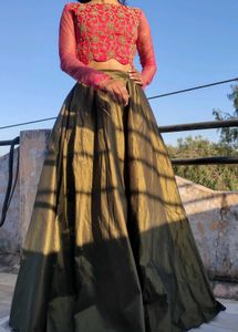 Boutique Olive Metallic Glaze Lehenga Set