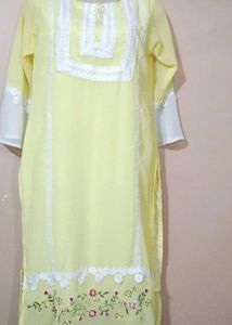 Lemon Yellow Embroidered Kurti Set