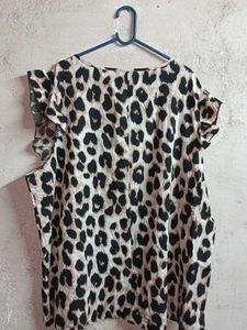 Leopard Print Ruffle Sleeve Top Oversized
