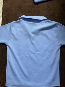Baby Blue Ribbed Polo Crop Top
