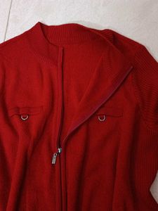 Red Zip-Up Knit Jacket