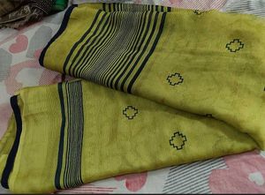 Vibrant Lime Green Saree with Striped Border