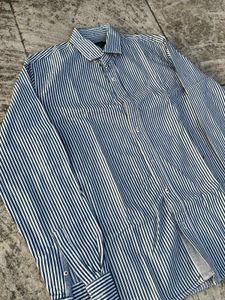 old money Men's blue&amp;white Striped Formal Shirt