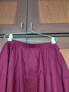 Burgundy Ethnic Cotton Skirt with Potli bag