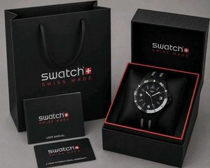 Swatch Watch - Black with Grey Stripes PREMIUM FOR