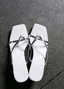 Chic White Flip Flops with Silver Straps
