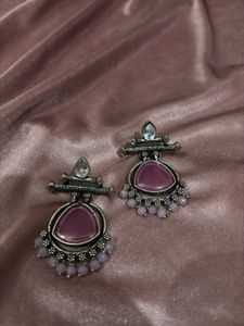 Oxidized Jhumka Earrings with Purple Stone