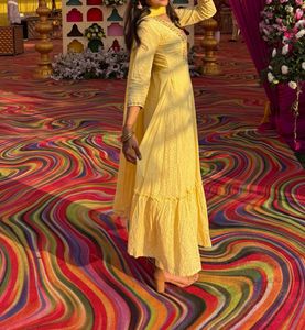 Yellow Chikankari Embroidered Anarkali Set