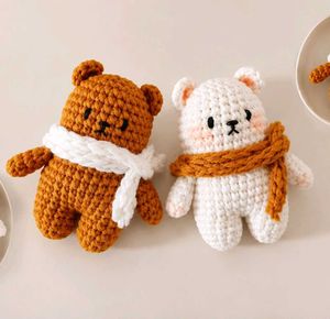 Cute Crochet Teddy Bear with Scarf(1 pc)