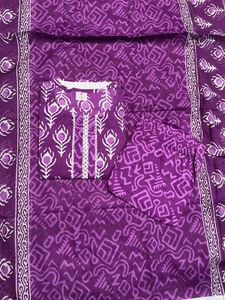 Purple Block Print Cotton Kurta-New