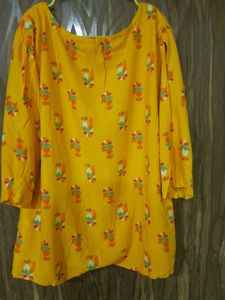 Cold Shoulder Yellow Boxy Semi  Crop Top