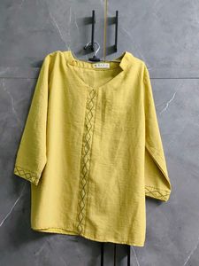 Yellow Embroidered Cotton Kurta