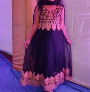 Black &amp; Gold Bharat Net Anarkali Dress.