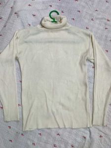 White Ribbed Turtleneck Sweater