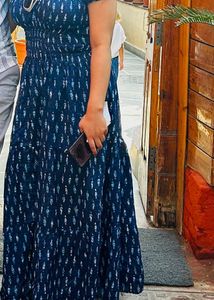 Stylish Blue Printed Maxi Dress