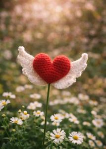 Crochet Heart with Wings Decor