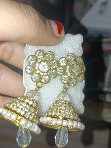 Stunning Gold Jhumkas with Pearls &amp; Crystals