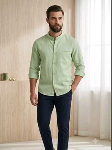 Light Green Poly-Cotton Shirting Fabric - 2 Meters