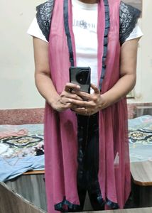 Pink Sheer Lace Trim Cardigan