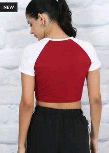 Shein Contrast Raglan Short Sleeves Crop Crew Tshi