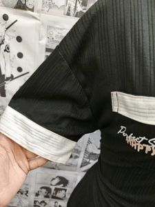 Ribbed Black Top with White Trim