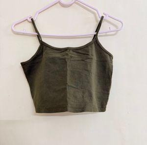 Olive Green Spaghetti Strap Crop Top