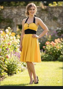 Yellow & Black Mini Halter Dress