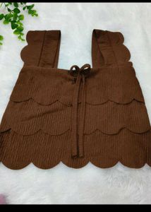 Cute Brown Scalloped Crop Top
