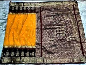 Mustard with Meroon kanjeevaram pure silk saree