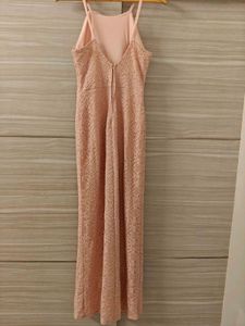 Pink Lace Maxi Dress with side slit