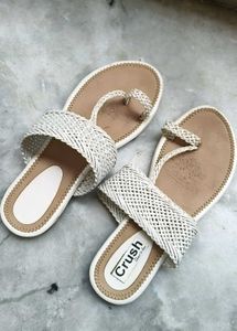 White Woven Toe Ring Sandals